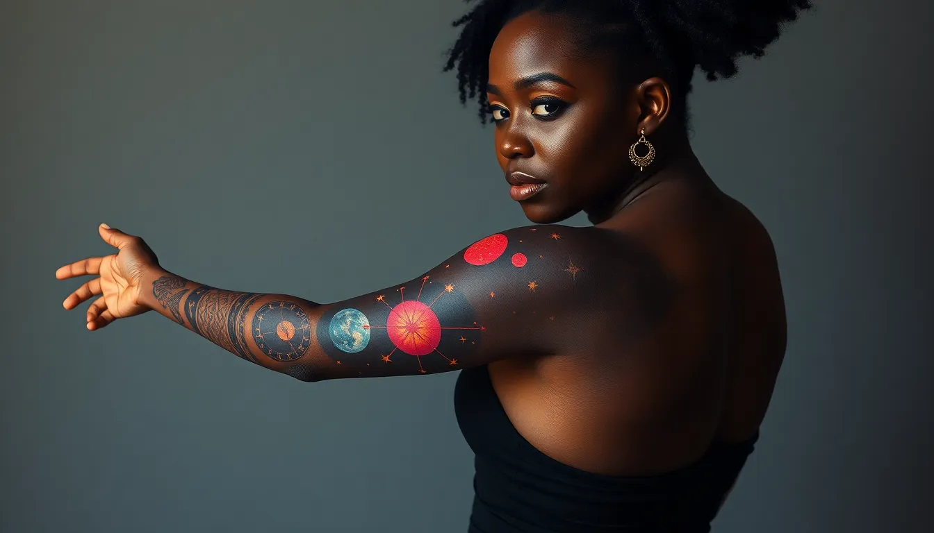 50+ Stunning Tattoo Ideas for Black Women: Female Sleeve Designs That Celebrate You 12 50+ Stunning Tattoo Ideas for Black Women: Female Sleeve Designs That Celebrate You 11
