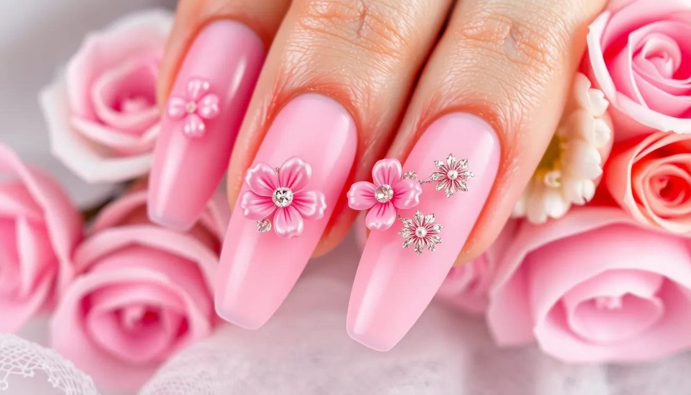 25 Stunning Pink Nail Extension Designs for Your Perfect Wedding Day 16 25 Stunning Pink Nail Extension Designs for Your Perfect Wedding Day 15