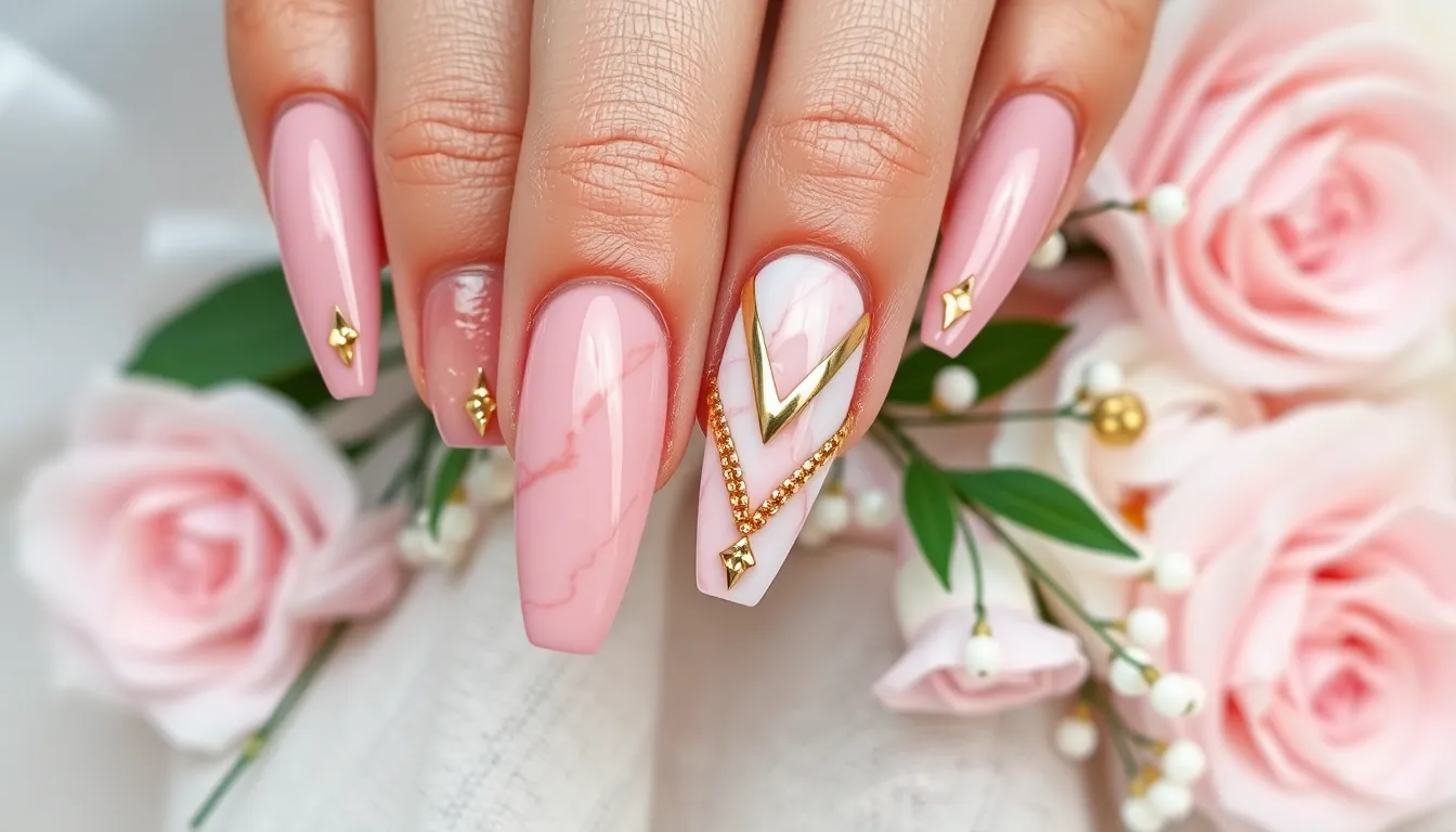 25 Stunning Pink Nail Extension Designs for Your Perfect Wedding Day 18 25 Stunning Pink Nail Extension Designs for Your Perfect Wedding Day 17
