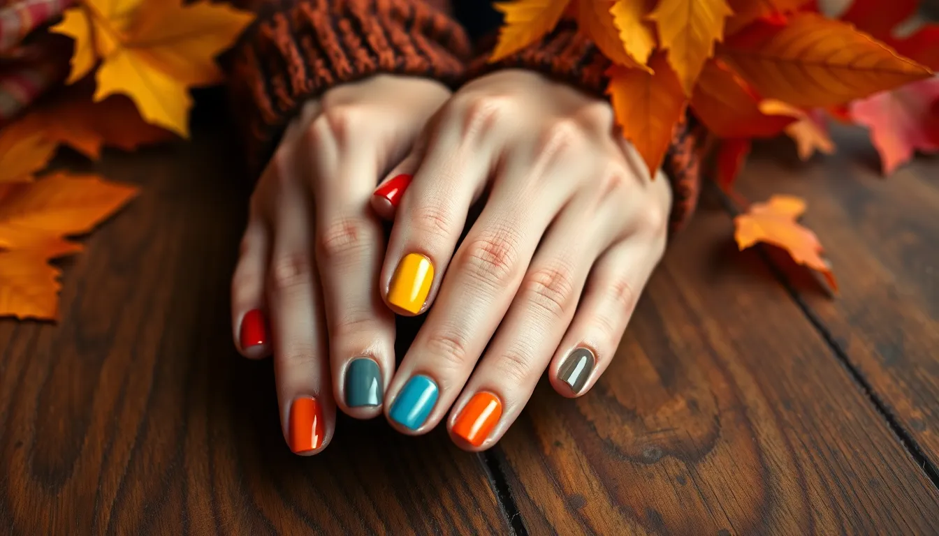 Fall Nails Different Color Each Nail: 15 Stunning Multi-Color Autumn Manicure Ideas 2 Fall Nails Different Color Each Nail: 15 Stunning Multi-Color Autumn Manicure Ideas 1