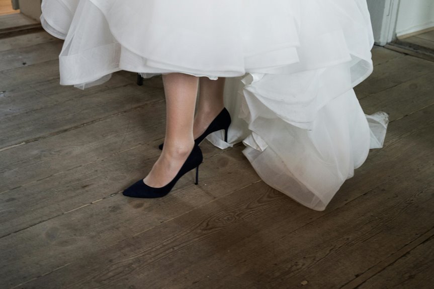 navy wedding dress footwear options
