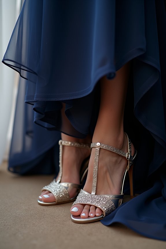 silver and gold metallic shoes elevate navy weddings