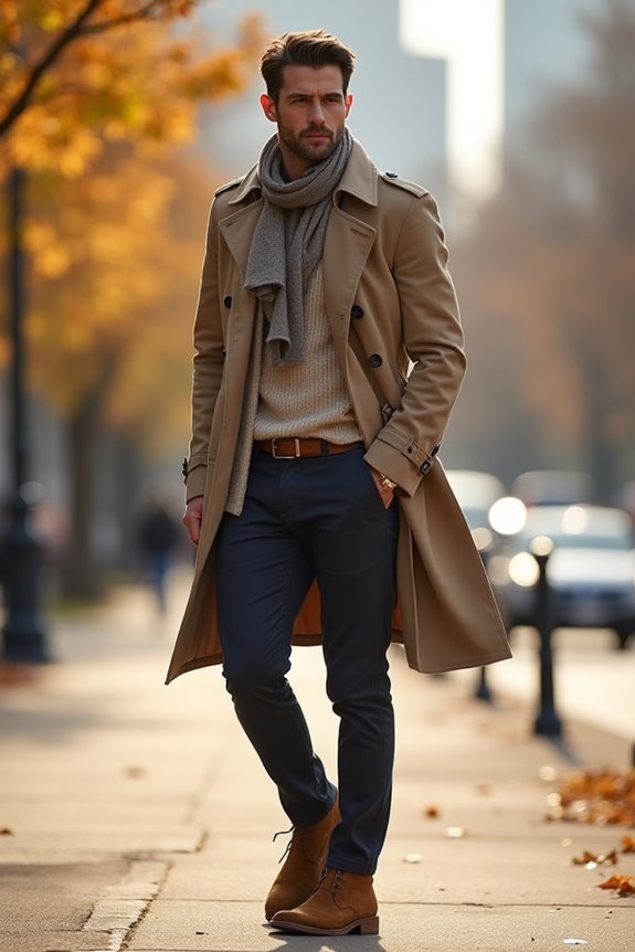 striped top with light jacket ensemble